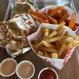 Kids meal with fries and sweet potato fries Kids meal with fries and sweet potato fries