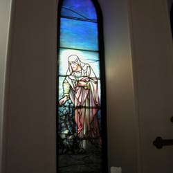 One of the Tiffany stained glass windows in the chapel
