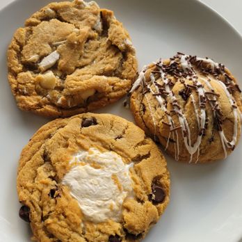 Maya’s Cookies - From top: white chocolate macadamia, oreo stuffed, s'mores - Vegan Near Me - San Marcos, California