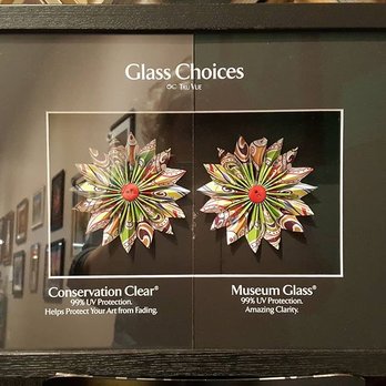 Framations - Sample displaying Conservation Clear Glass and Museum Glass. - Framing Near Me - Saint Charles, Missouri Framations - Sample displaying Conservation Clear Glass and Museum Glass. - Framing Near Me - Saint Charles, Missouri