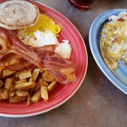 Placitas Cafe - I'm fatter and totally fine with it.  Got the Monty Python and a chicken enchilada...