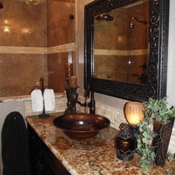 DFW Shower Shop - The combination of this beautiful copper sink and the granite counter top give this master bathroom a rich and elegant feel
