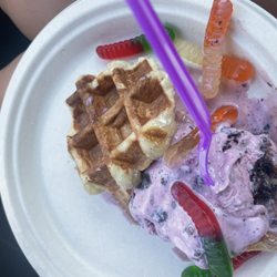 Seaside Ice Cream & Waffles - Oreo Black raspberry ice cream sandwiched between two liege waffles