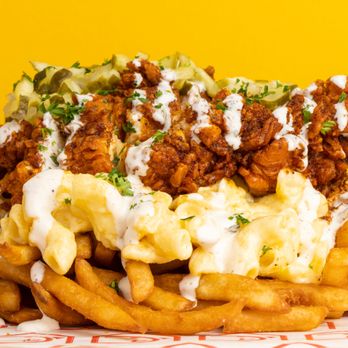 Chick Next Door - a pile of fries and macaroni and cheese - Chicken Shop Near Me - Glendale, California Chick Next Door - a pile of fries and macaroni and cheese - Chicken Shop Near Me - Glendale, California