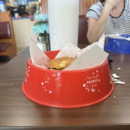 The dog bowls.