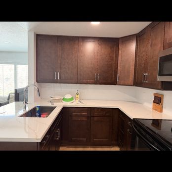 Jaber Remodeling - New kitchen remodel cabinets quartz and lights backsplash beautiful - Painters Near Me Jaber Remodeling - New kitchen remodel cabinets quartz and lights backsplash beautiful - Painters Near Me
