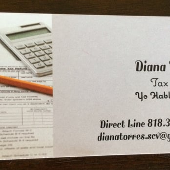 Diana Torres - Estimados Gratis.
Taxes Federales y California en menos de $95.
E-File, Deposito Directo oh Checke. Servicio a domicilio. - Accountants Near Me Diana Torres - Estimados Gratis.
Taxes Federales y California en menos de $95.
E-File, Deposito Directo oh Checke. Servicio a domicilio. - Accountants Near Me