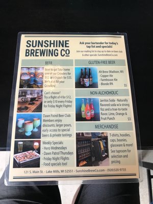 Menu photo 4 Sunshine Brewing Company Lake Mills, WI