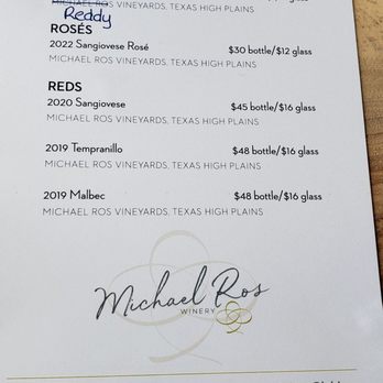 Michael Ros Winery - Tasting menu, with handmade table as backdrop - Wineries Near Me - Fredericksburg, Texas Michael Ros Winery - Tasting menu, with handmade table as backdrop - Wineries Near Me - Fredericksburg, Texas
