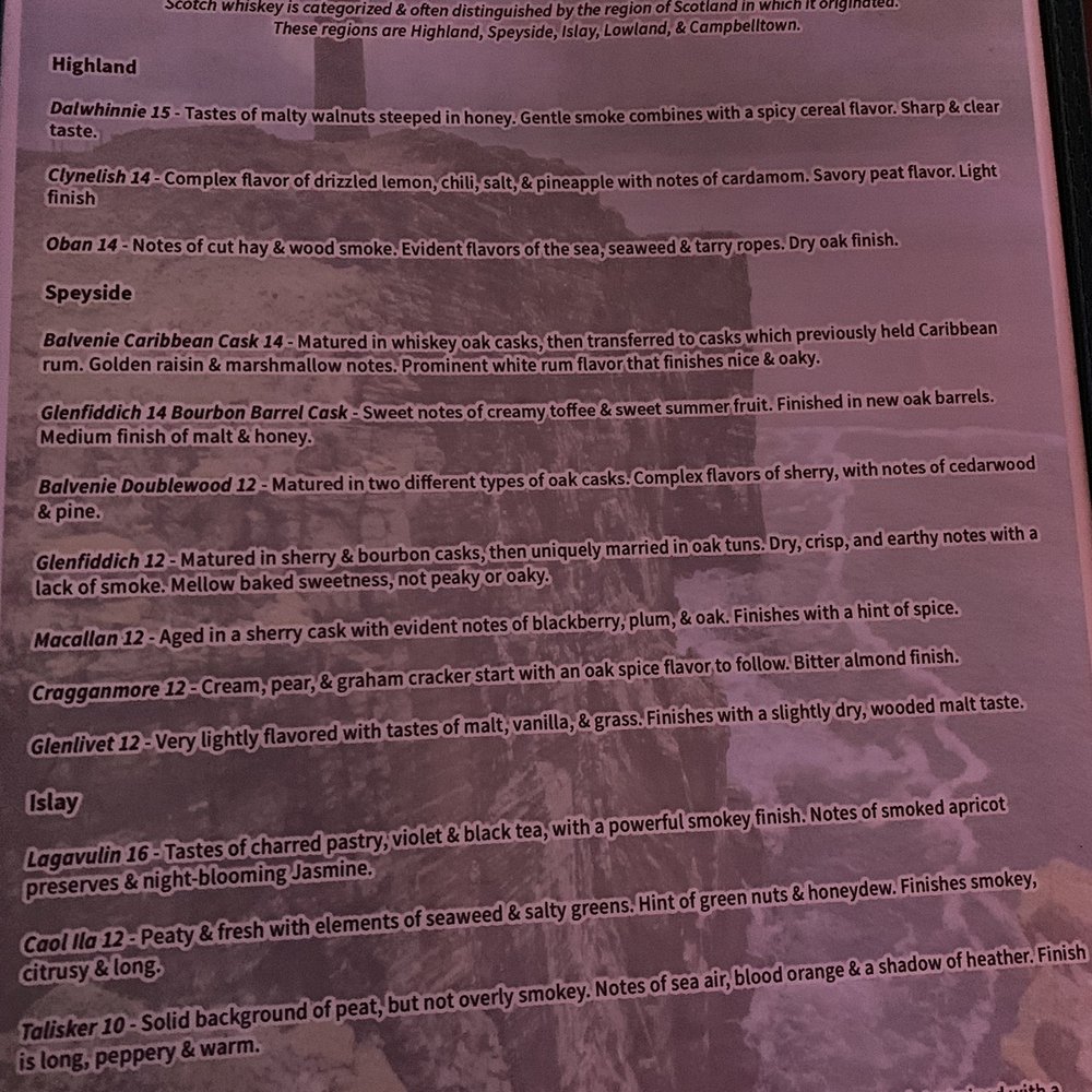 Fletcher's Irish Brewery & Scratch Kitchen - Half of the whiskey menu - Irish Pub Near Me - Ormond Beach, Florida