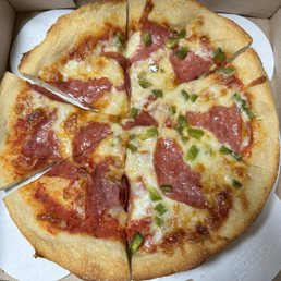 Salami and green pepper pizza Salami and green pepper pizza