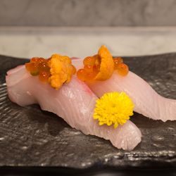 Yellowtail Sushi with Uni on top by customer's special order