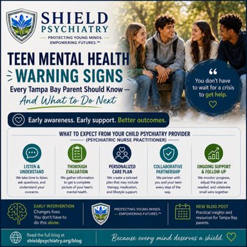 Shield Psychiatry - Teen mental health warning signs every Tampa Bay parent should know -- and what to do next. Read more at shieldpsychiatry.org/blog - Psychiatrists Near Me - Lutz, Florida Shield Psychiatry - Teen mental health warning signs every Tampa Bay parent should know -- and what to do next. Read more at shieldpsychiatry.org/blog - Psychiatrists Near Me - Lutz, Florida