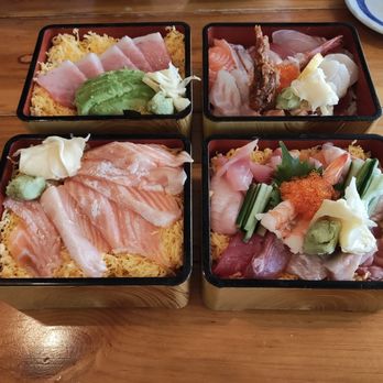 Hibino - Kaisen Don, Hibino Chirashi, Harasu Don, Tekka Don (Clockwise from top right) - Japanese Near Me - Long Island City, New York Hibino - Kaisen Don, Hibino Chirashi, Harasu Don, Tekka Don (Clockwise from top right) - Japanese Near Me - Long Island City, New York
