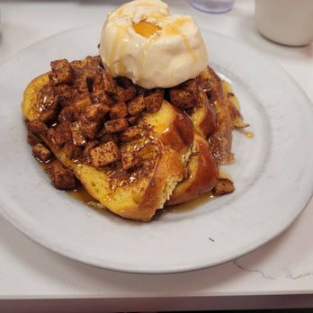 Sally & Bob's Eatery - Challah French Toast, with pure maple syrup, Apples with Cinnamon, and a scoop of vanilla ice cream - Delis Near Me - West Hartford, Connecticut Sally & Bob's Eatery - Challah French Toast, with pure maple syrup, Apples with Cinnamon, and a scoop of vanilla ice cream - Delis Near Me - West Hartford, Connecticut