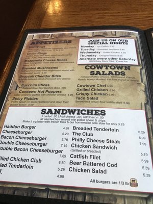 Menu photo 2 Cow Town USA Carlisle, IN
