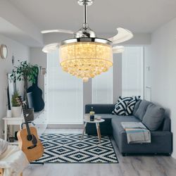 Sofary Lighting - Crystal Chandelier Retractable Ceiling Fan