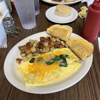 Maple Hill Restaurants - Veggie omelet with home fries. Biscuit. Eggs & bacon. - Breakfast & Brunch Near Me - Cape Fair, Missouri Maple Hill Restaurants - Veggie omelet with home fries. Biscuit. Eggs & bacon. - Breakfast & Brunch Near Me - Cape Fair, Missouri