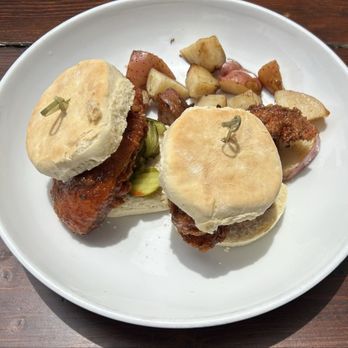 The Dewey Post - Chicken and Biscuits - one Post Style and one Nashville Hot style. I preferred the Nashville Hot. Needed to eat with fork and knife. - Breakfast & Brunch Near Me - Dewey Beach, Delaware