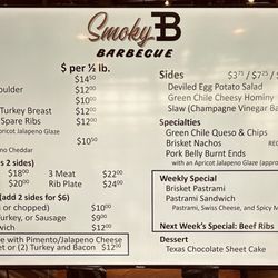 Smoky B Barbecue - Menu
