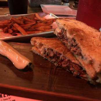 Copperhead Tavern - Patty melt with sweet potato fries - New American Near Me - Indialantic, Florida Copperhead Tavern - Patty melt with sweet potato fries - New American Near Me - Indialantic, Florida