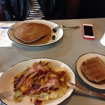 Square Diner - Veggie omlette with strips of bacon & buckwheat pancakes with blueberries-very good! - Diners Near Me - New York, New York Square Diner - Veggie omlette with strips of bacon & buckwheat pancakes with blueberries-very good! - Diners Near Me - New York, New York