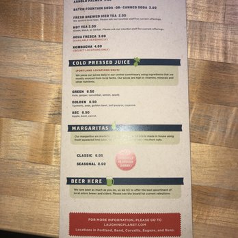 Laughing Planet - drink menu - Vegan Near Me - Portland, Oregon