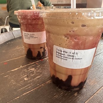 Undergrind Cafe - Cherry bomb + extra pumps of cherry not blended and chocolate sauce at the bottom (oat milk)!!! So good - Cafes Near Me - Los Angeles, California