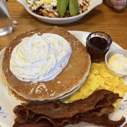 Lemon Curd Buttermilk Pancakes and Chilaquiles with red and green sauce
