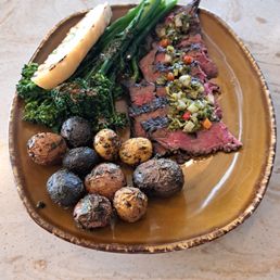 Chimichurri Grass Fed Steak Plate with Sesame Broccolini and Herb Roasted Marble Potatoes