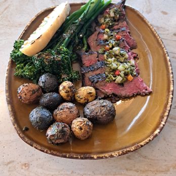 Urban Plates - Chimichurri Grass Fed Steak Plate with Sesame Broccolini and Herb Roasted Marble Potatoes - New American Near Me - Davis, California