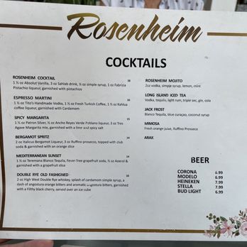 Rosenheim Restaurant - Cocktail menu - Cafes Near Me - Tampa, Florida
