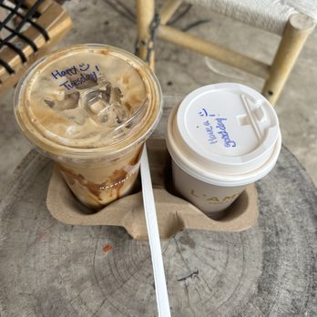 L'amour Cafe & Pastry - Iced salted caramel latte (left), lotus latte (right) - Cafes Near Me - Toronto, Ontario