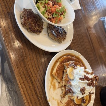 Another Broken Egg Cafe - Bourbon Street Pancakes, Loaded Bacon Gouda Grits, Brown Sugar and Sage Sausage - Breakfast & Brunch Near Me - Brentwood, Tennessee