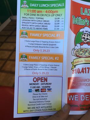 Menu photo 2 Tottino's Pizza Inglewood, CA Menu photo 2 Tottino's Pizza Inglewood, CA