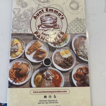 Aunt Emma's Pancakes - Fromt of menu - Pancakes Near Me - Chula Vista, California