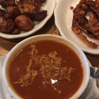 Eggy's Diner Chicago - Tortilla soup with a side of bacon and breakfast potatoes - Breakfast & Brunch Near Me - Chicago, Illinois