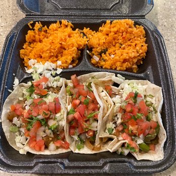 Mesquite Fresh Street Mex - Three chicken taco plate - Food is decent. I like their rice. The chicken can be salty at times. - Mexican Near Me - Phoenix, Arizona Mesquite Fresh Street Mex - Three chicken taco plate - Food is decent. I like their rice. The chicken can be salty at times. - Mexican Near Me - Phoenix, Arizona