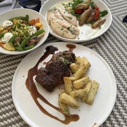 Steak frites, pasta, lemon fish Steak frites, pasta, lemon fish