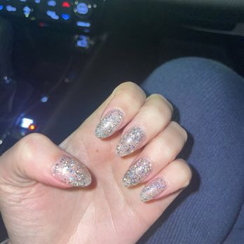 Elegant Nail Salon - Builder gel with silver glitter polish - Nail Salons Near Me - Gainesville, Florida Elegant Nail Salon - Builder gel with silver glitter polish - Nail Salons Near Me - Gainesville, Florida