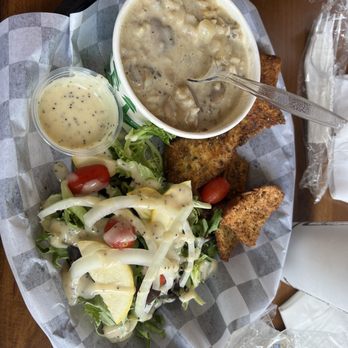 Picnic Cafe and Dessertery - Wild mushroom and rice soup with poppy seed salad - Sandwiches Near Me - Dahlonega, Georgia Picnic Cafe and Dessertery - Wild mushroom and rice soup with poppy seed salad - Sandwiches Near Me - Dahlonega, Georgia