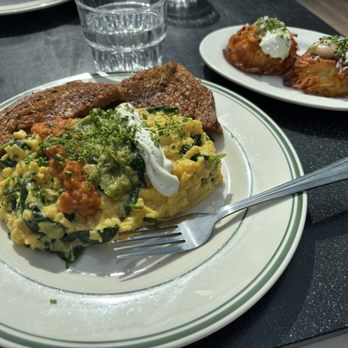Arthurs - Soft scrambled eggs, plus a side of latkes. - Breakfast & Brunch Near Me - Montreal, Quebec