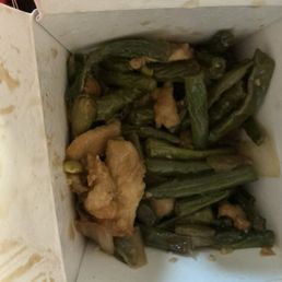 The green bean chicken had soggy overcooked green beans, barely any chicken that was really dry and stale. The green bean chicken had soggy overcooked green beans, barely any chicken that was really dry and stale.
