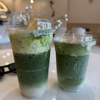 QYN Coffee - Matchanana with matcha latte with vanilla foam - Coffee & Tea Near Me - Costa Mesa, California QYN Coffee - Matchanana with matcha latte with vanilla foam - Coffee & Tea Near Me - Costa Mesa, California