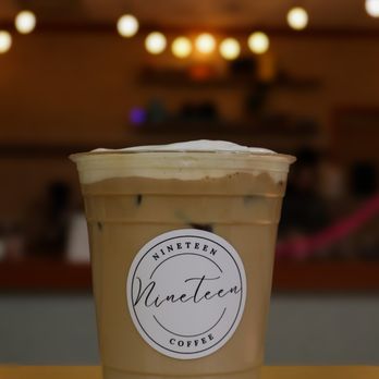 Nineteen Coffee - iced latte with cold foam - Coffee & Tea Near Me - Buffalo, New York