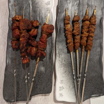Hao Shi Guang - Left: Pork Skewer Right: Lamb Skewer - Chinese Near Me - Boston, Massachusetts