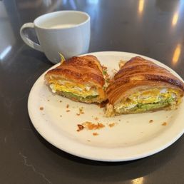 Croissant Sandwich, oat milk steamer