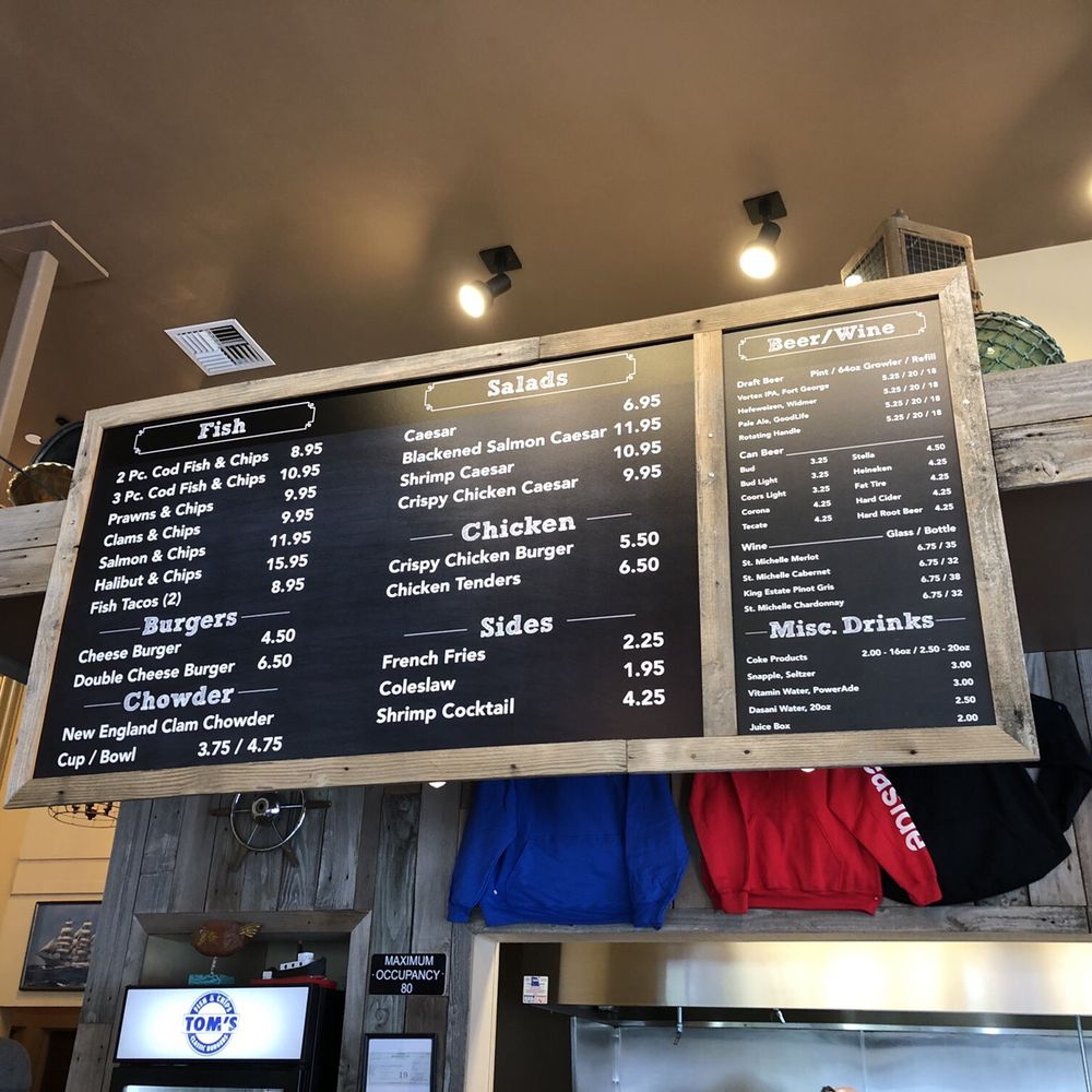 Tom's Fish N Chips - Menu - Burgers Near Me - Cannon Beach, Oregon Tom's Fish N Chips - Menu - Burgers Near Me - Cannon Beach, Oregon