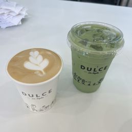 Hot latte + iced blueberry matcha Hot latte + iced blueberry matcha