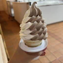 Vanilla + Chocolate Soft Serve in small cone Vanilla + Chocolate Soft Serve in small cone
